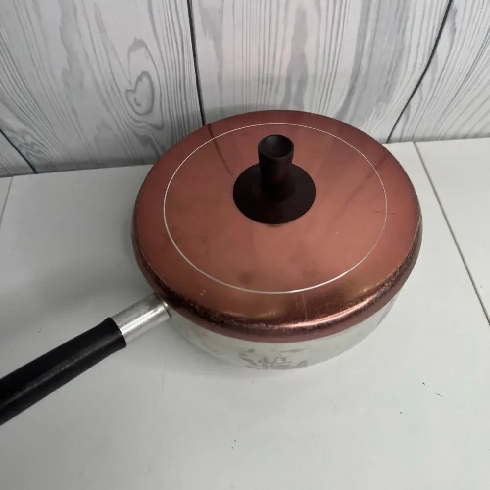 Lot of 3 Vtg MCM Wear-Ever/Faberwear Aluminum Pots Pan Skillet Copper Lids